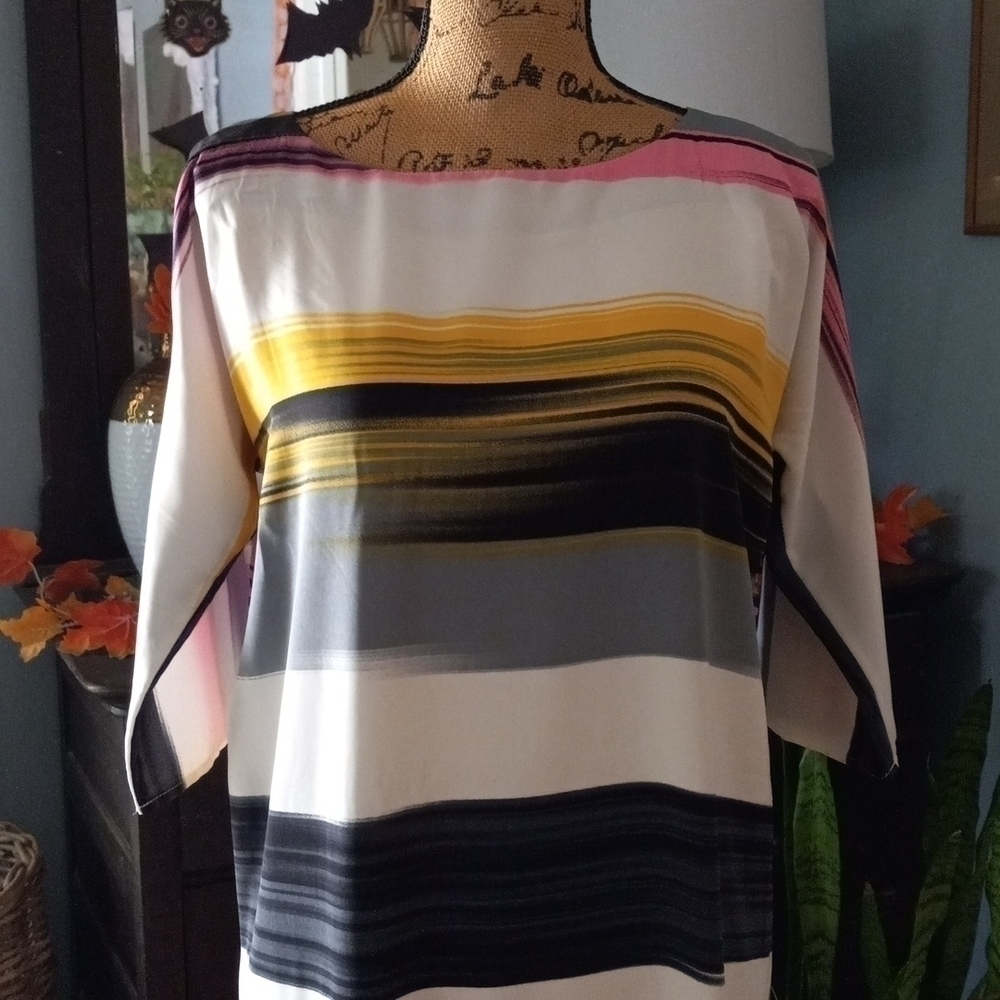 MISA Los Angeles White Multicolor Striped Dolman Sleeve Shift Dress XS - Picture 3 of 13